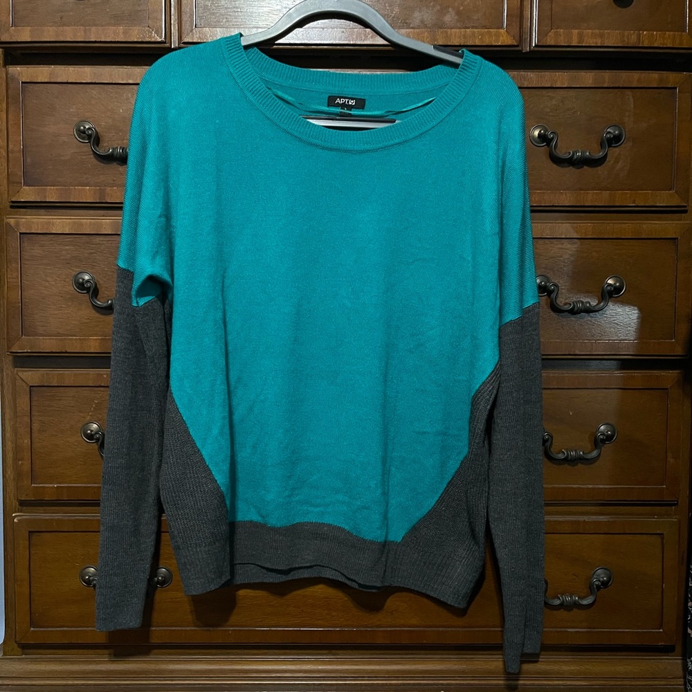 Teal and Grey Sweater drop shoulder lightweight scoop neck